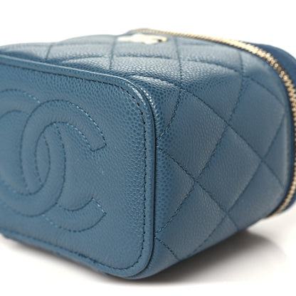 Chanel Caviar Quilted Mini Vanity Case With Chain Blue 10 of 10