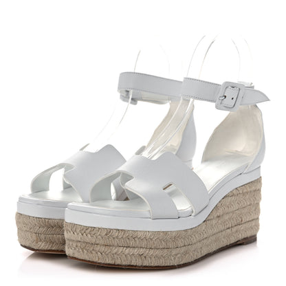 Hermes Goatskin Elda Espadrille Wedge Sandals 37 White 3 of 9