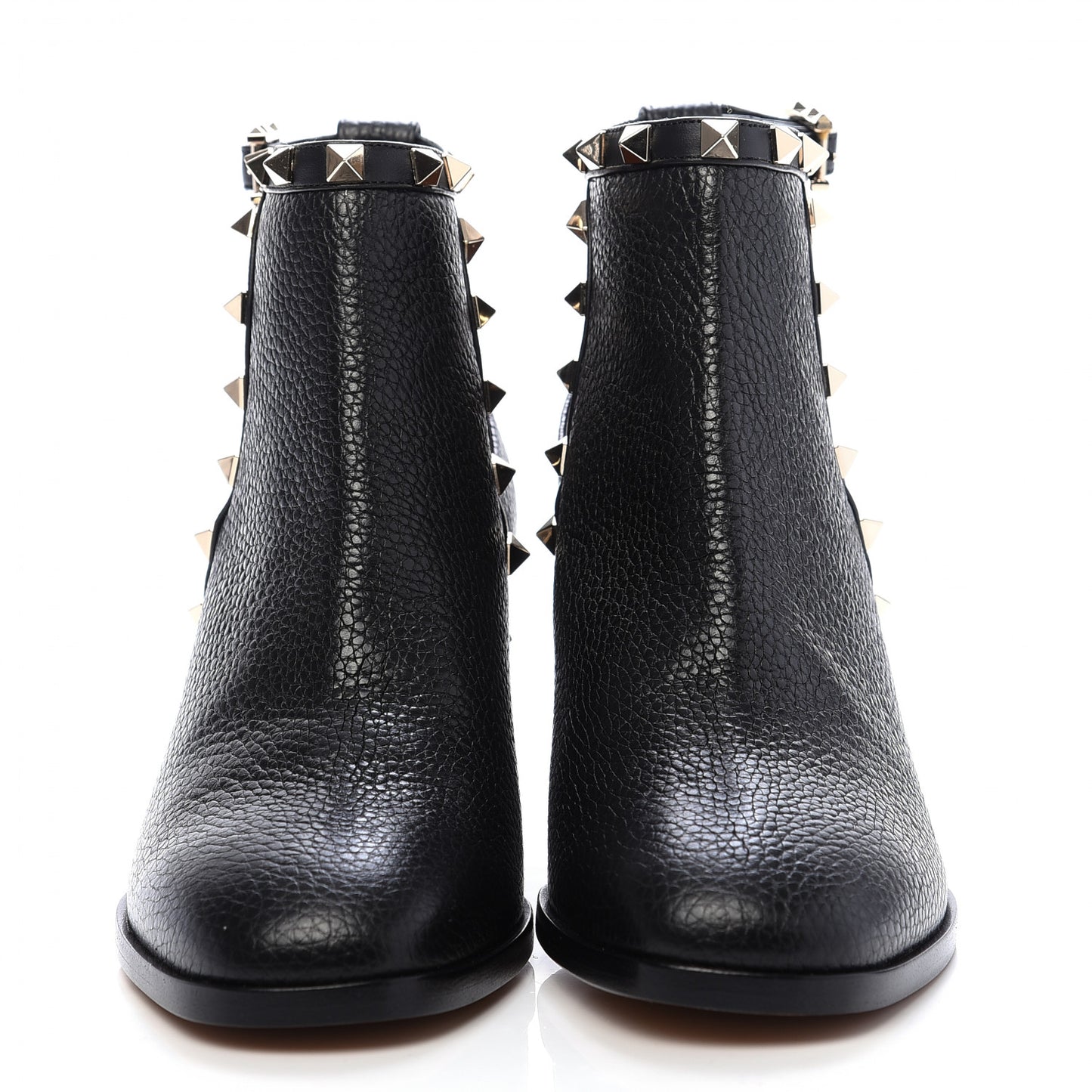 Pebbled Calfskin Rockstud Ankle Booties 35 Black