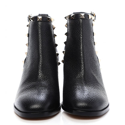 Valentino Garavani Pebbled Calfskin Rockstud Ankle Booties 35 Black 2 of 10