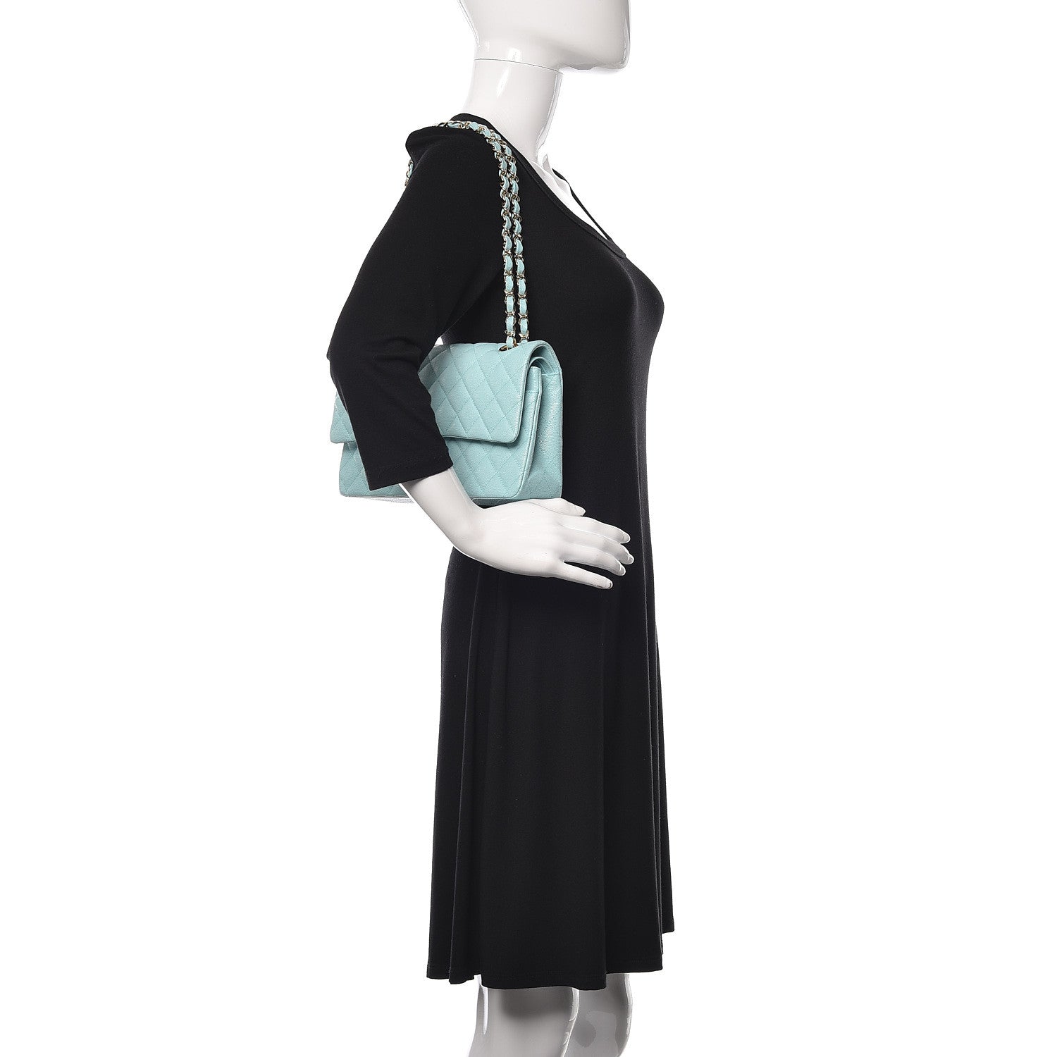 Chanel Caviar Quilted Medium Double Flap Light Blue 2 of 10