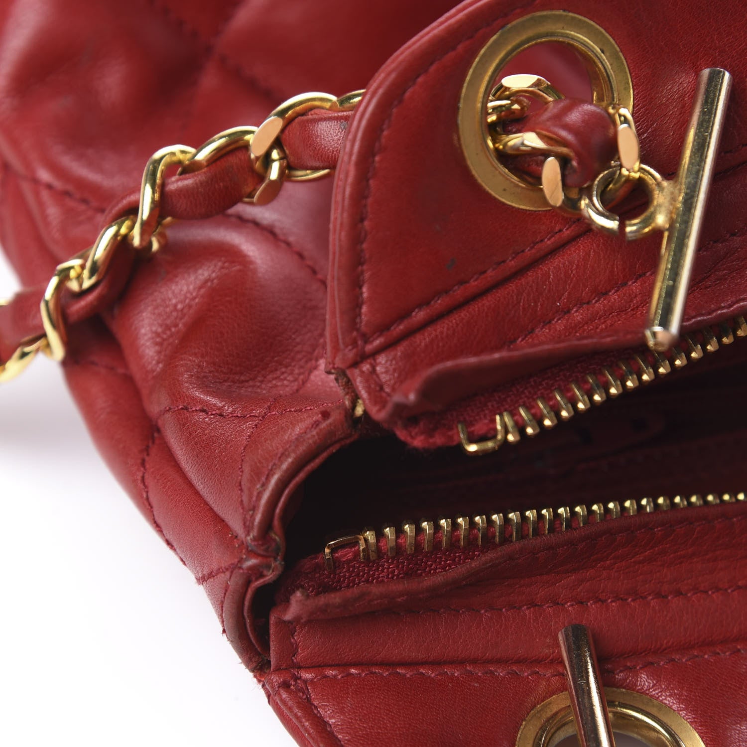 Chanel Lambskin Quilted Shoulder Bag Red 9 of 15