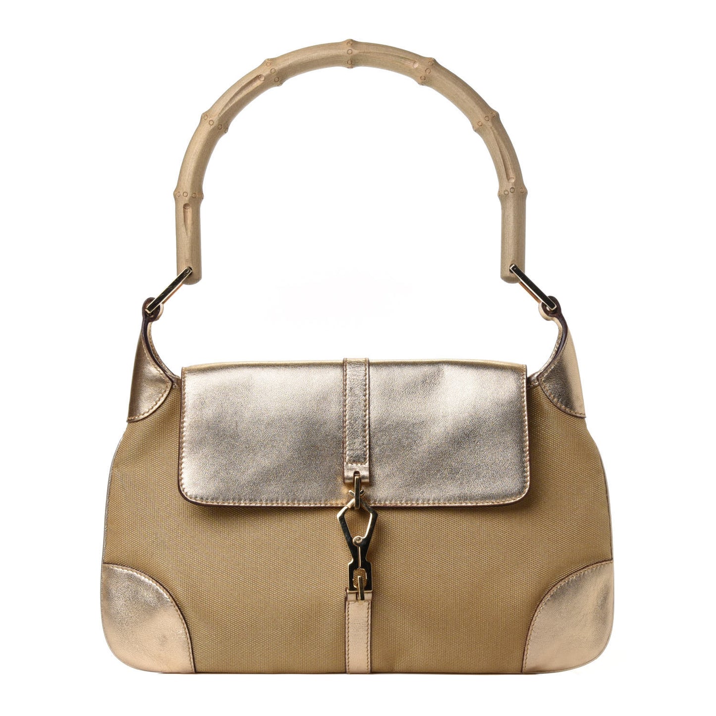 Metallic Calfskin Bamboo Handle Jackie O Hobo Gold