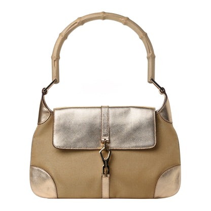 Gucci Metallic Calfskin Bamboo Handle Jackie O Hobo Gold 1 of 4