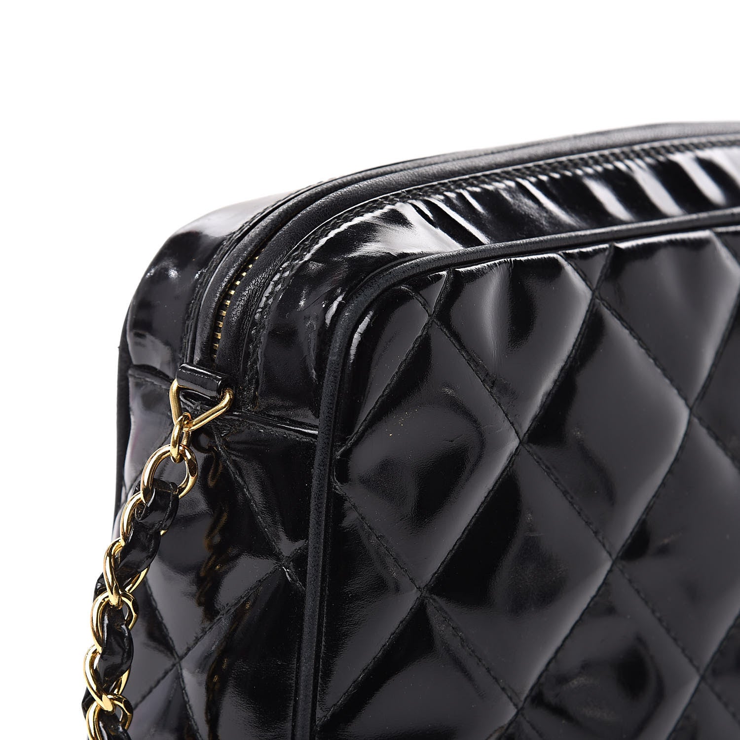 Chanel Patent Quilted Camera Case Black 12 of 15