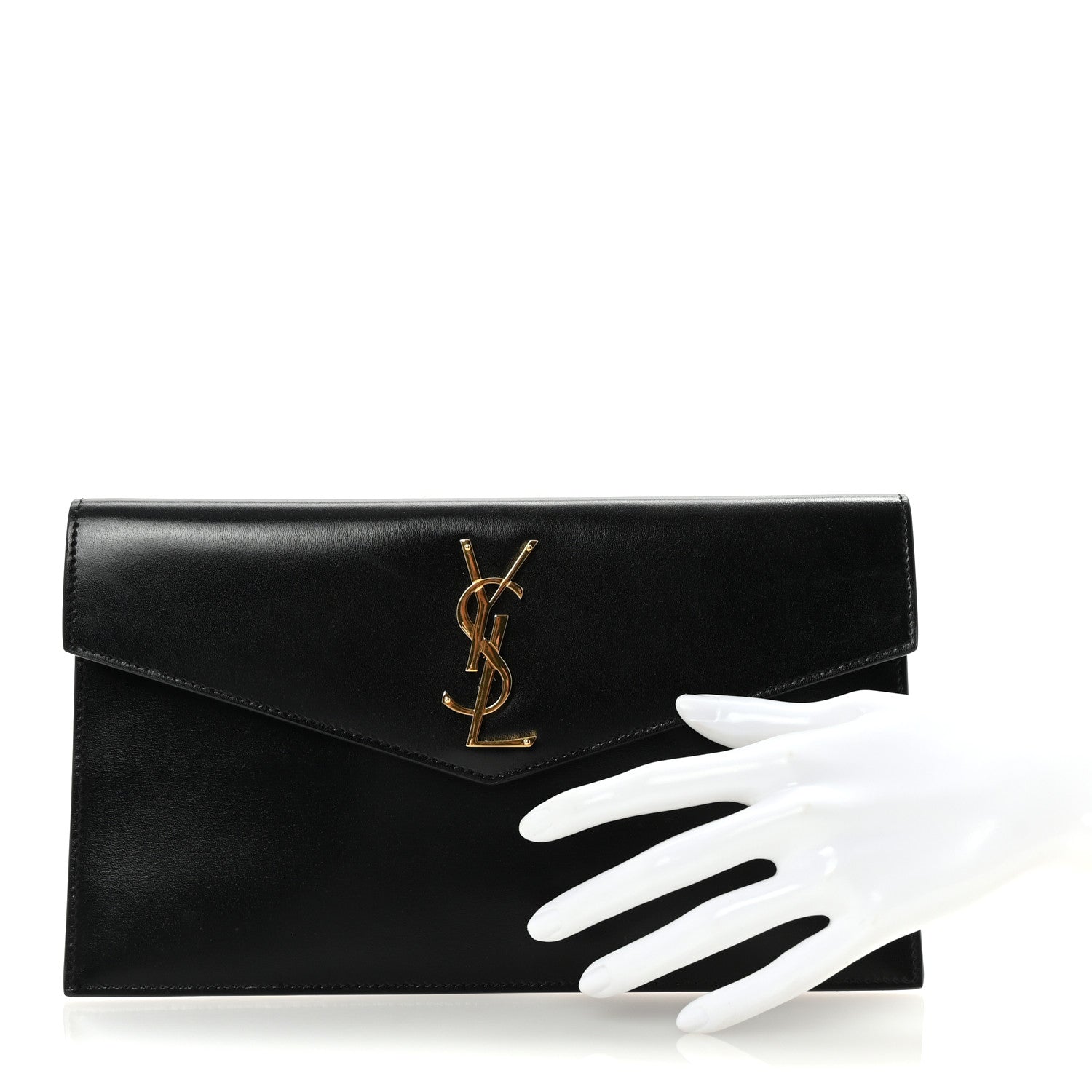 Saint Laurent Smooth Shiny Calfskin Monogram Uptown Pouch Black 2 of 7