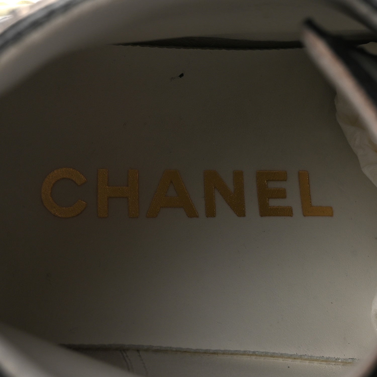 Chanel Shiny Lambskin Lace Up Cap Toe Sneakers 37.5 White Gold Black 8 of 10