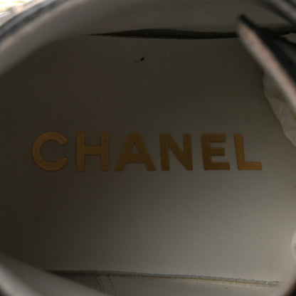 Chanel Shiny Lambskin Lace Up Cap Toe Sneakers 37.5 White Gold Black 8 of 10