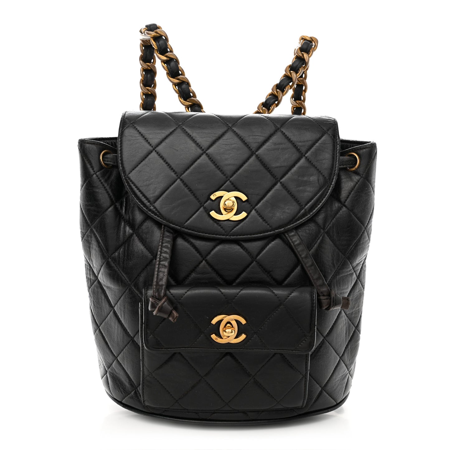 Lambskin Quilted Drawstring Backpack Black