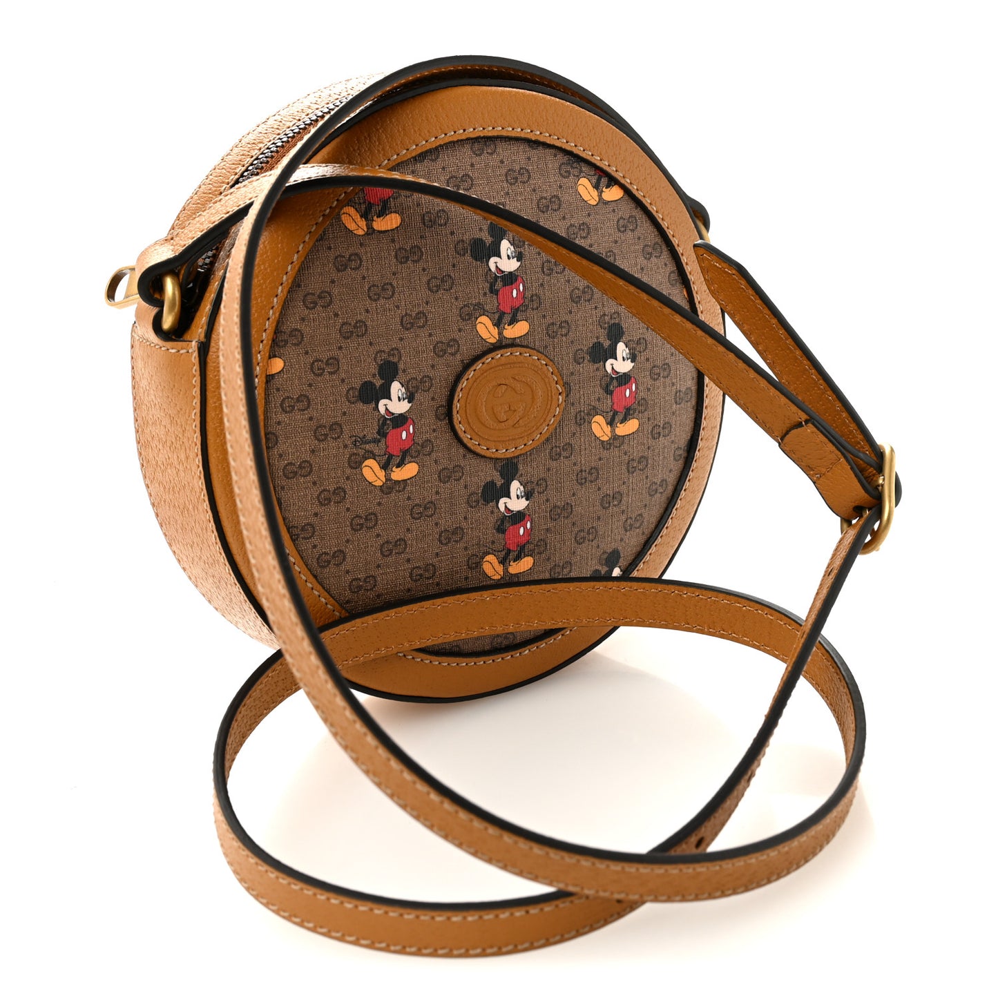 X DISNEY Mini Vintage GG Supreme Monogram Mickey Mouse Round Shoulder Bag Beige Vintage Sun Oil