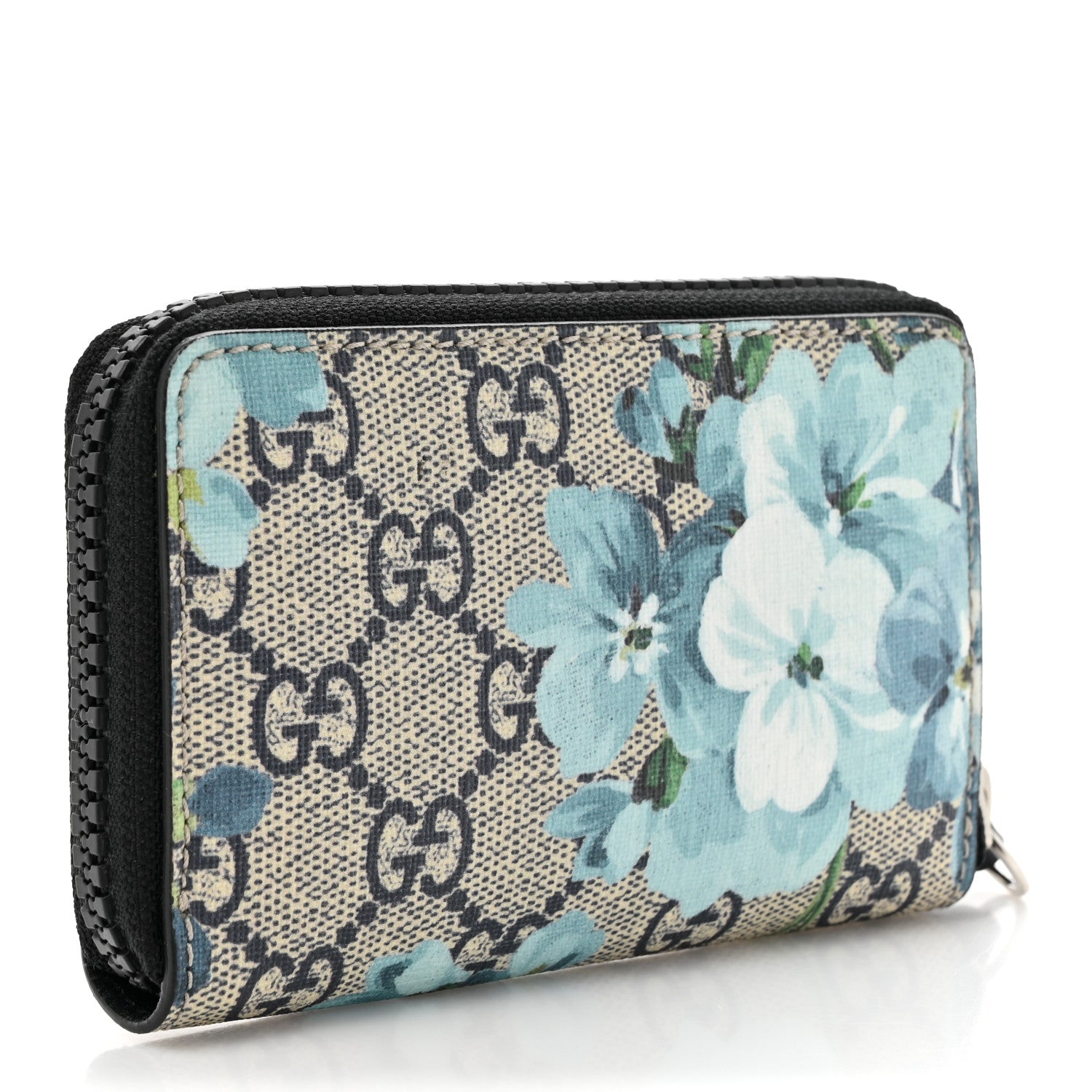 Gucci GG Supreme Monogram Blooms Zip Around Card Case Wallet Beige Blue Navy 3 of 7