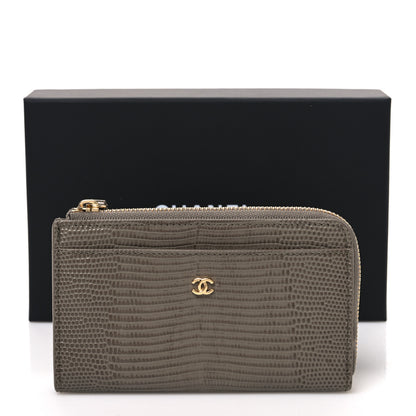 Chanel Calfskin Lizard Embossed Zip Card Holder Dark Khaki 8 of 8