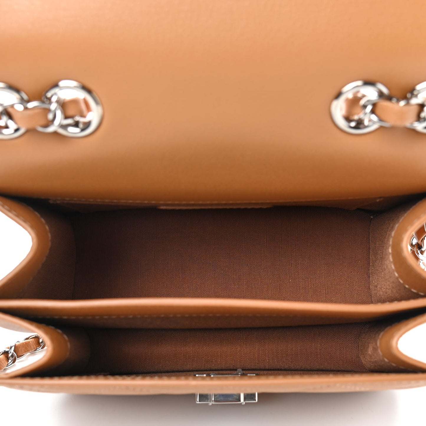 Grained Calfskin Quilted Small CC Box Top Handle Flap Camel