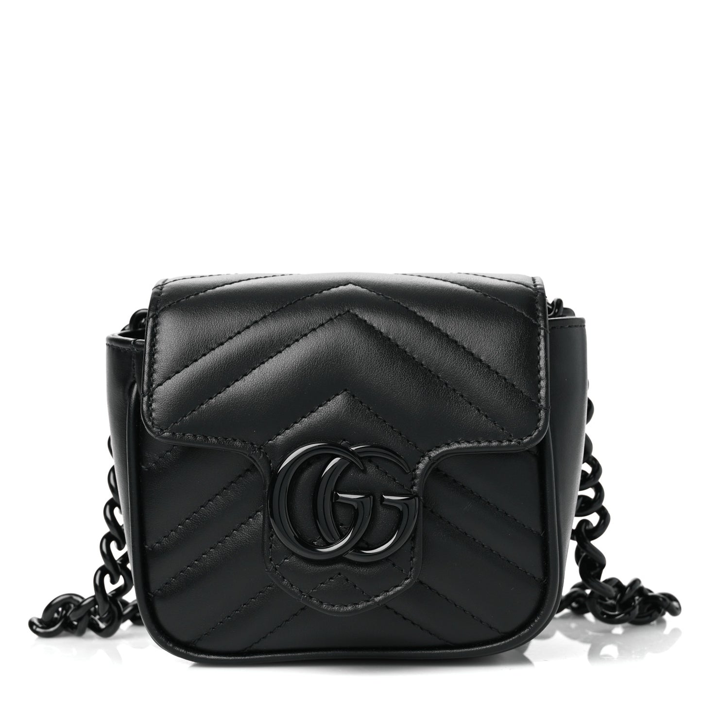 Calfskin Matelasse Monochrome GG Marmont Chain Mini Belt Bag Black