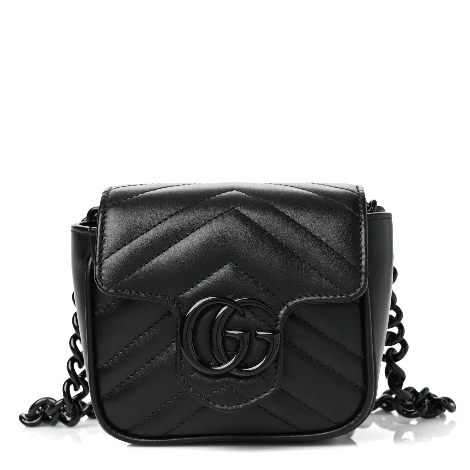Gucci Calfskin Matelasse Monochrome GG Marmont Chain Mini Belt Bag Black 1 of 10