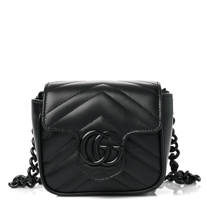 Gucci Calfskin Matelasse Monochrome GG Marmont Chain Mini Belt Bag Black 1 of 10
