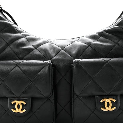 Chanel Shiny Lambskin Quilted Large Trendy Pockets Hobo Black 8 of 10
