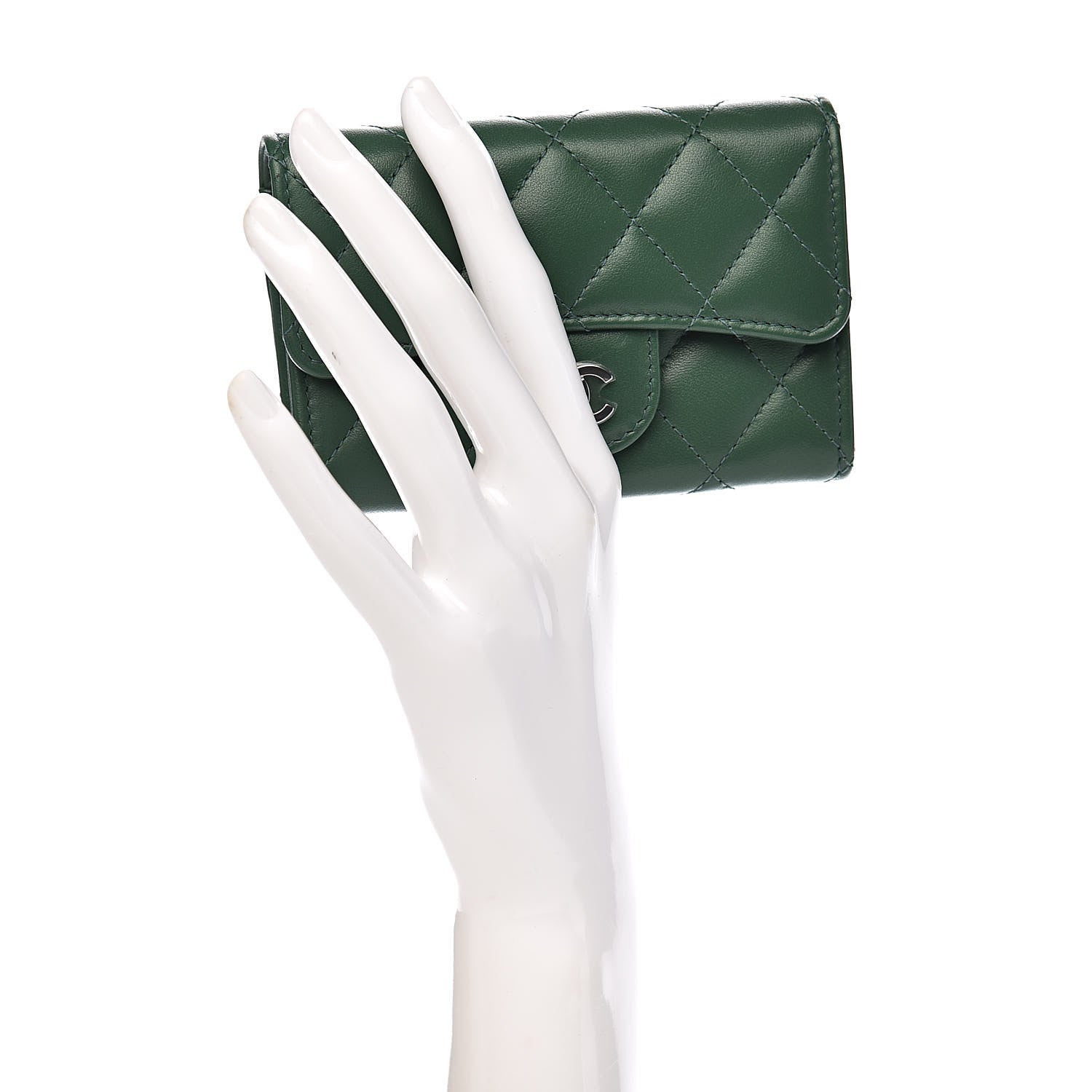 Chanel Lambskin Quilted Flap Card Holder Wallet Green 2 of 9
