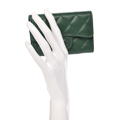 Chanel Lambskin Quilted Flap Card Holder Wallet Green 2 of 9