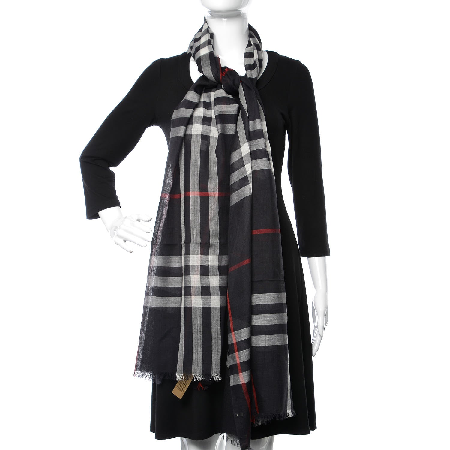 Burberry Wool Silk Gauze Lightweight Check Scarf Navy 2 of 4