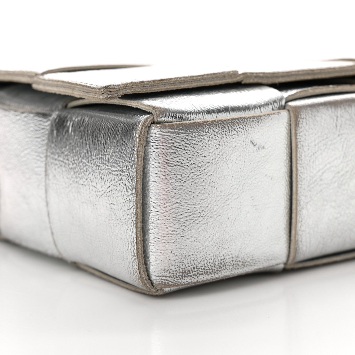 Bottega Veneta Metallic Lambskin Maxi Intrecciato Cassette Crossbody Bag Silver 9 of 16