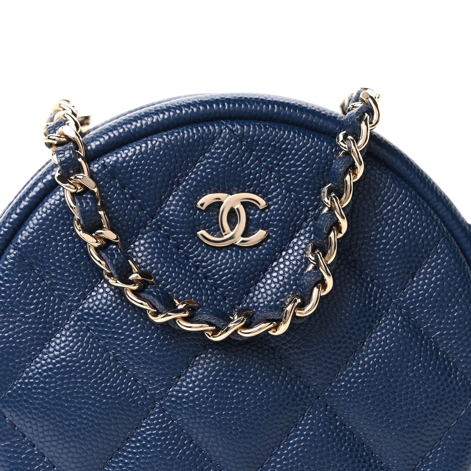 Chanel Caviar Quilted Round Clutch With Chain Navy 8 of 10