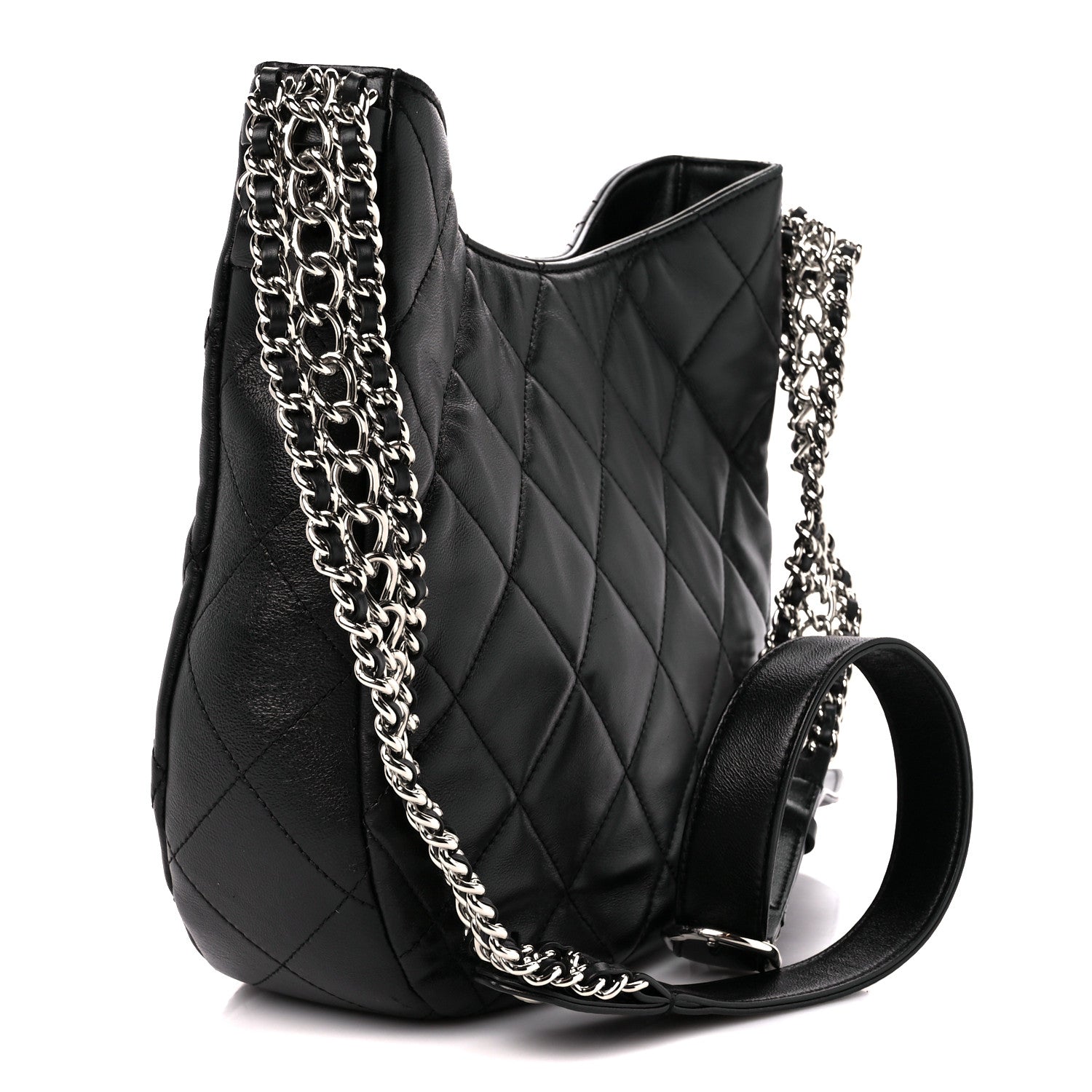 Chanel Lambskin Chain Rows Quilted Chain Hobo Black 3 of 11