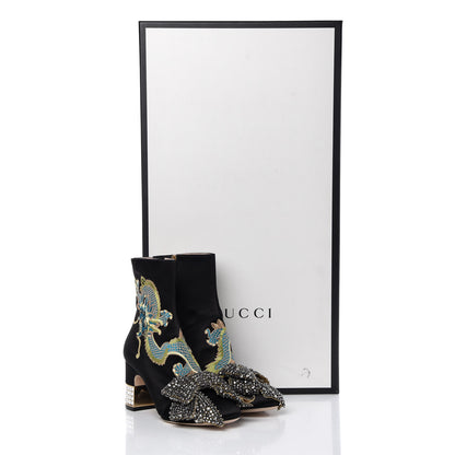 Gucci Silk Satin Malaga Kid Embroidered Candy Dragon Block-Heel Ankle Boot 37 Black 13 of 13
