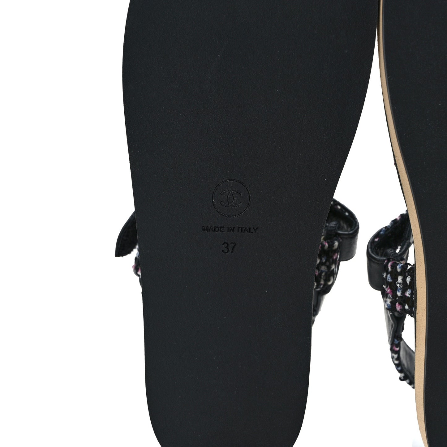 Glittered Tweed Lambskin Dad Sandals 37 Black Blue Pink White White