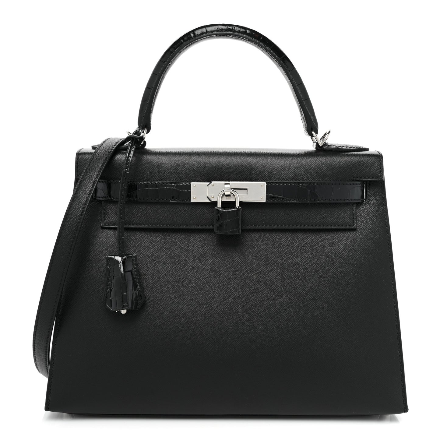 Madame Calfskin Shiny Niloticus Crocodile Kelly Sellier Touch 28 Black