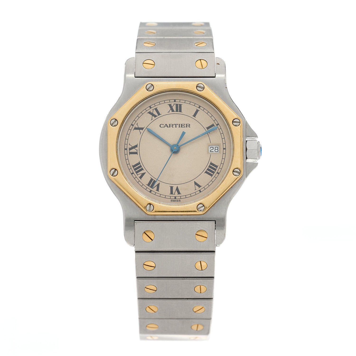 Cartier Stainless Steel 18K Yellow Gold 29mm Santos Octagon Quartz Watch 1 of 4