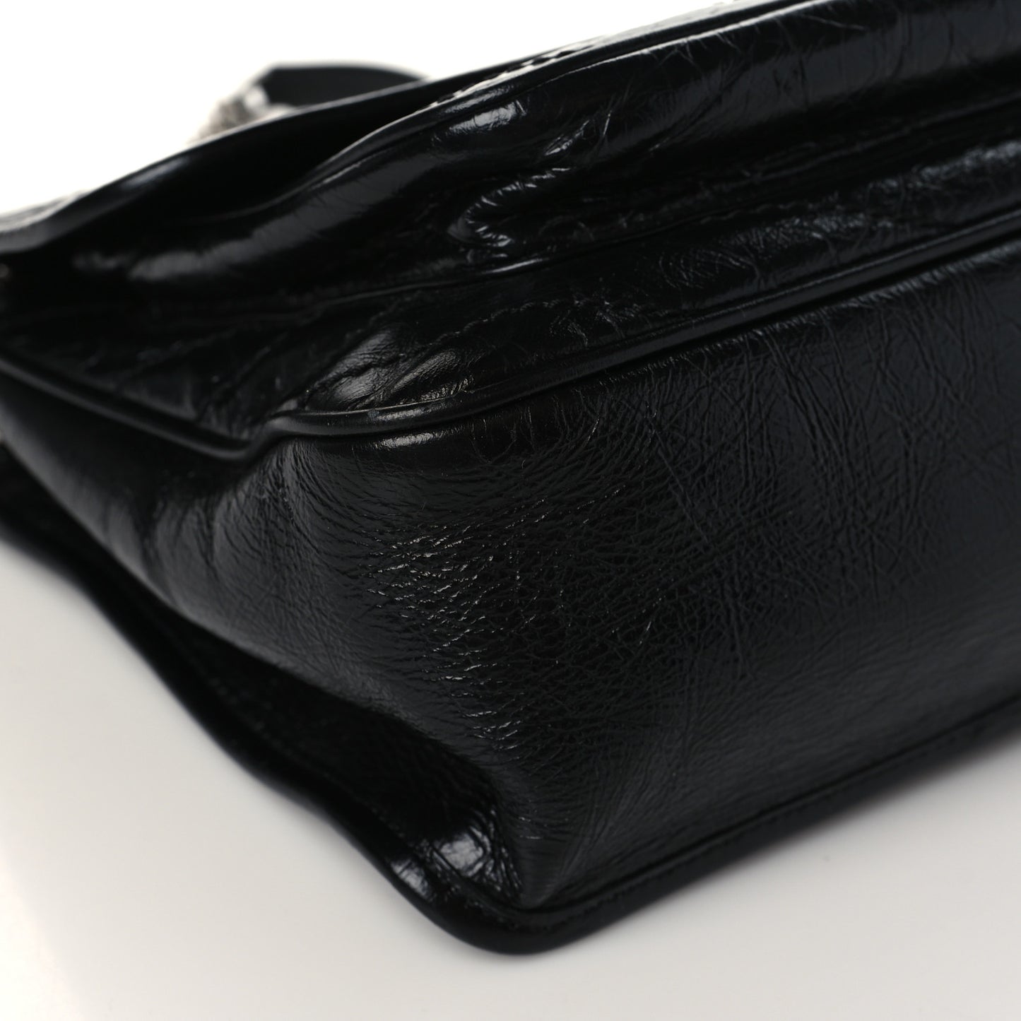 Crinkled Calfskin Matelasse Monogram Medium Niki Chain Satchel Black