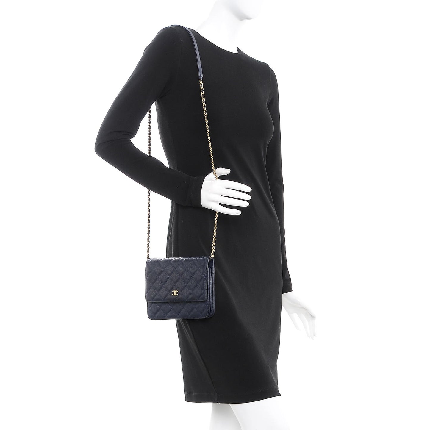 Letter Calfskin Embossed Quilted Square Wallet On Chain WOC Navy