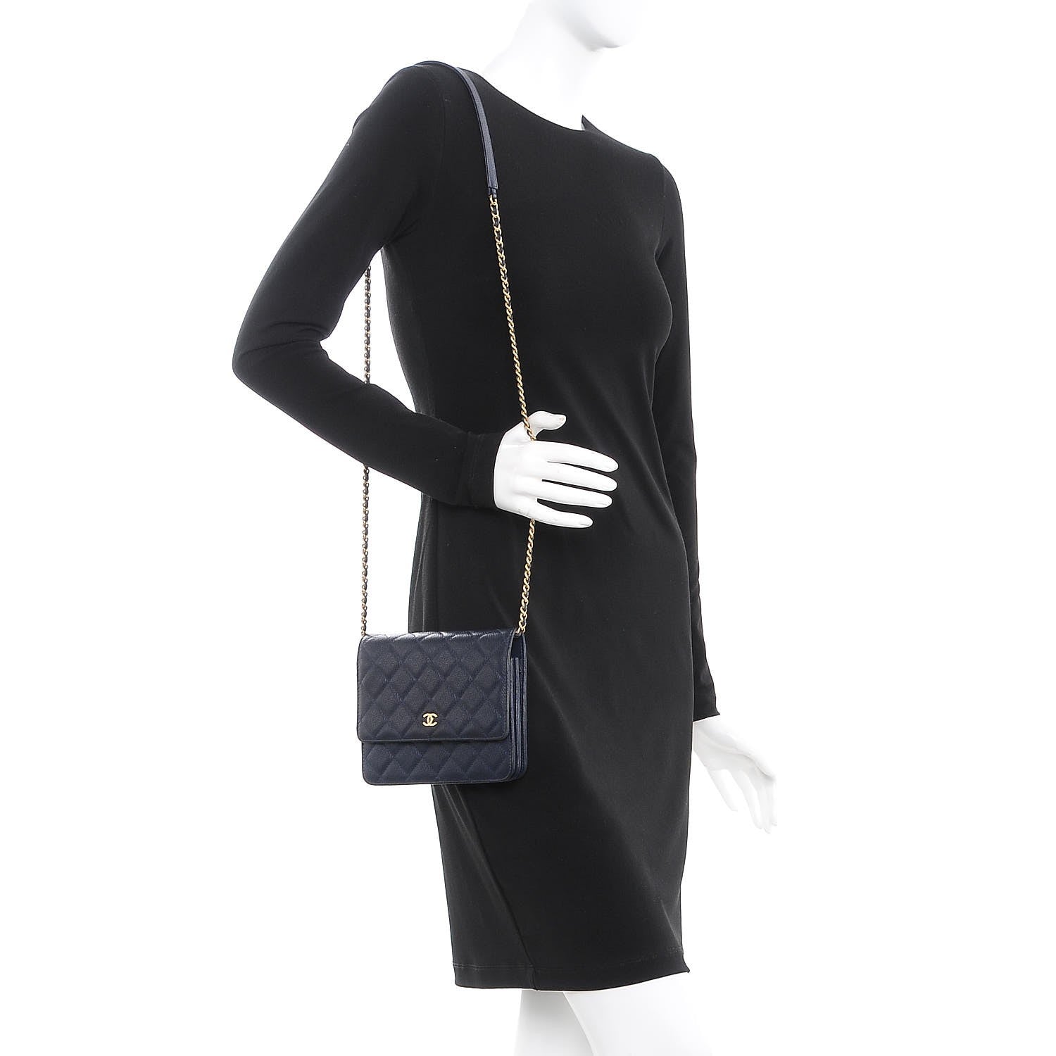 Chanel Letter Calfskin Embossed Quilted Square Wallet On Chain WOC Navy 2 of 9