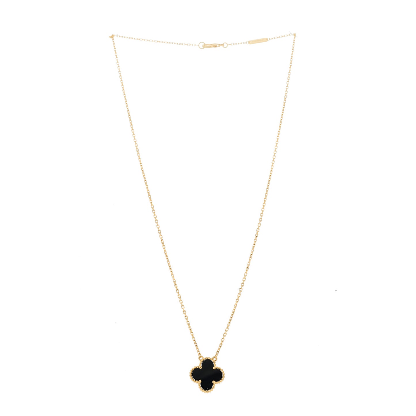 18K Yellow Gold Black Onyx Vintage Alhambra Pendant Necklace