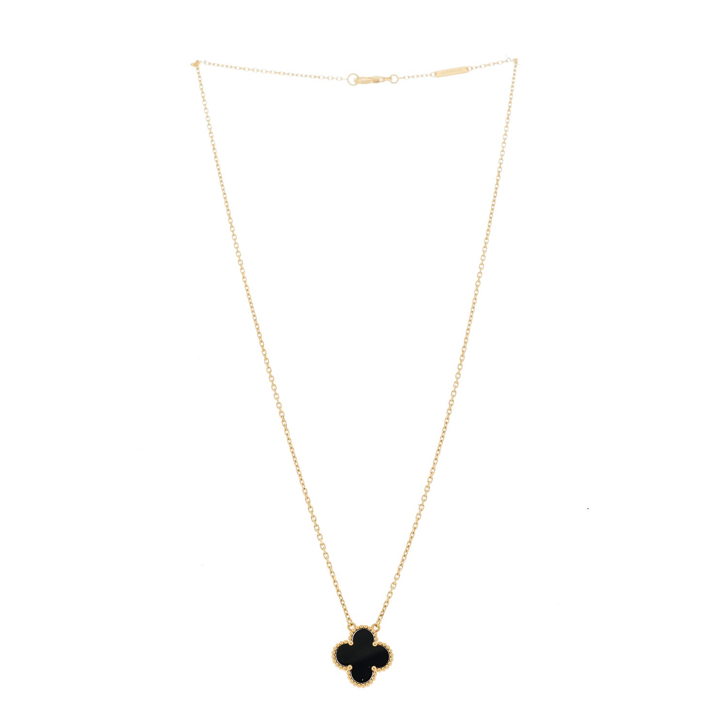 Van Cleef & Arpels 18K Yellow Gold Black Onyx Vintage Alhambra Pendant Necklace 3 of 6