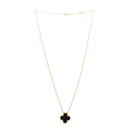 Van Cleef & Arpels 18K Yellow Gold Black Onyx Vintage Alhambra Pendant Necklace 3 of 6