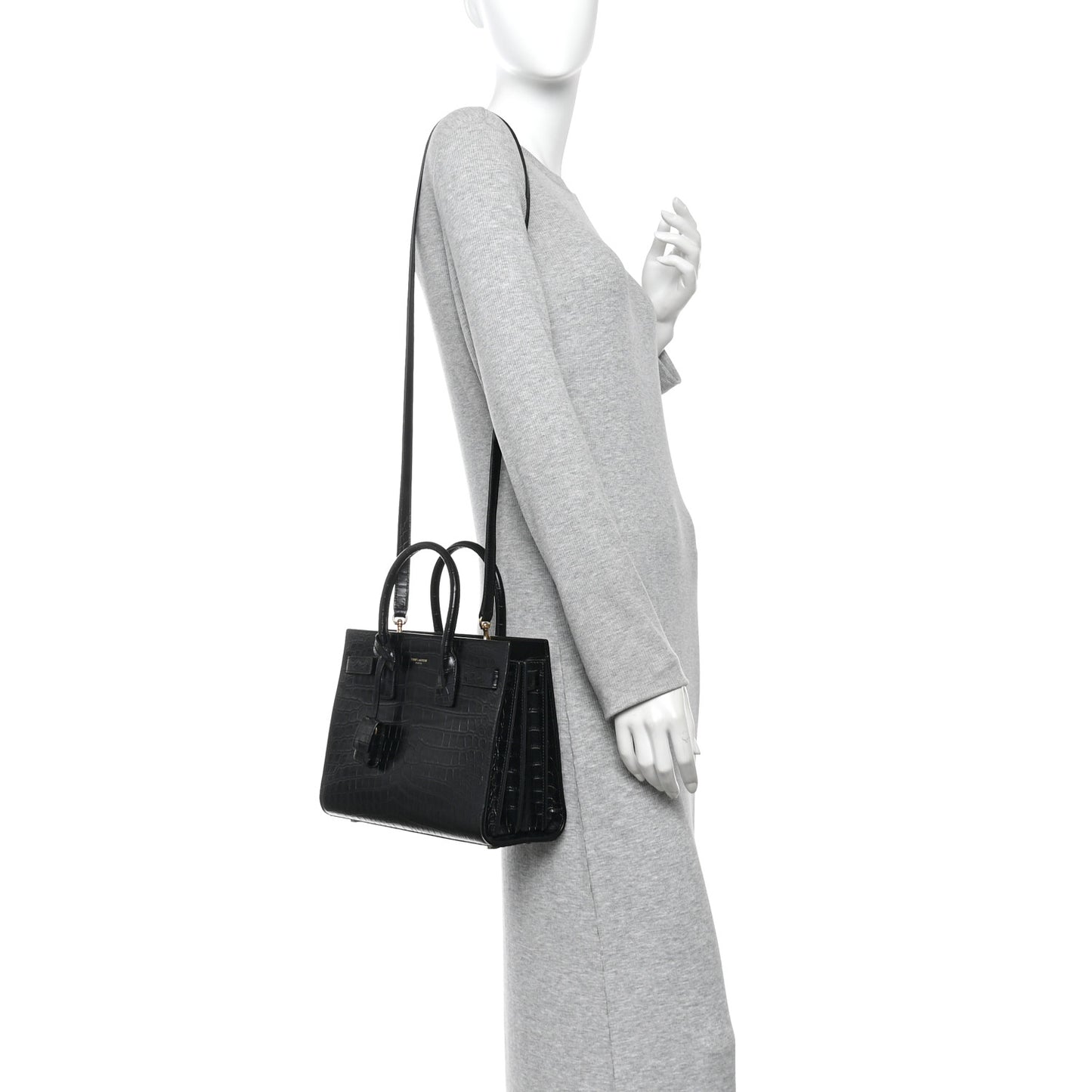 Calfskin Crocodile Embossed Baby Sac De Jour Black
