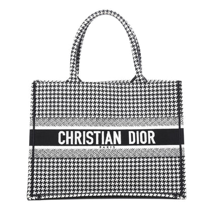 Christian Dior Canvas Houndstooth Embroidered Medium Book Tote Black White 1 of 10