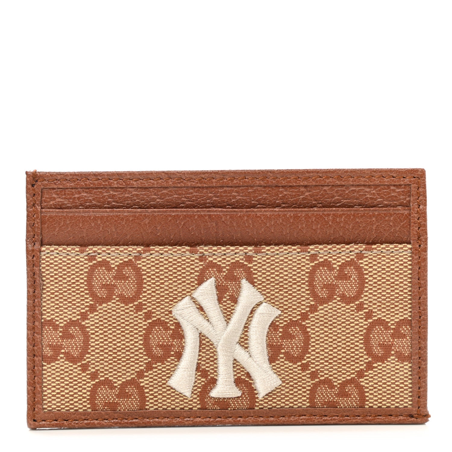 Gucci X MLB GG Monogram NY Yankees Card Holder Beige Ruggine Ivory 1 of 7