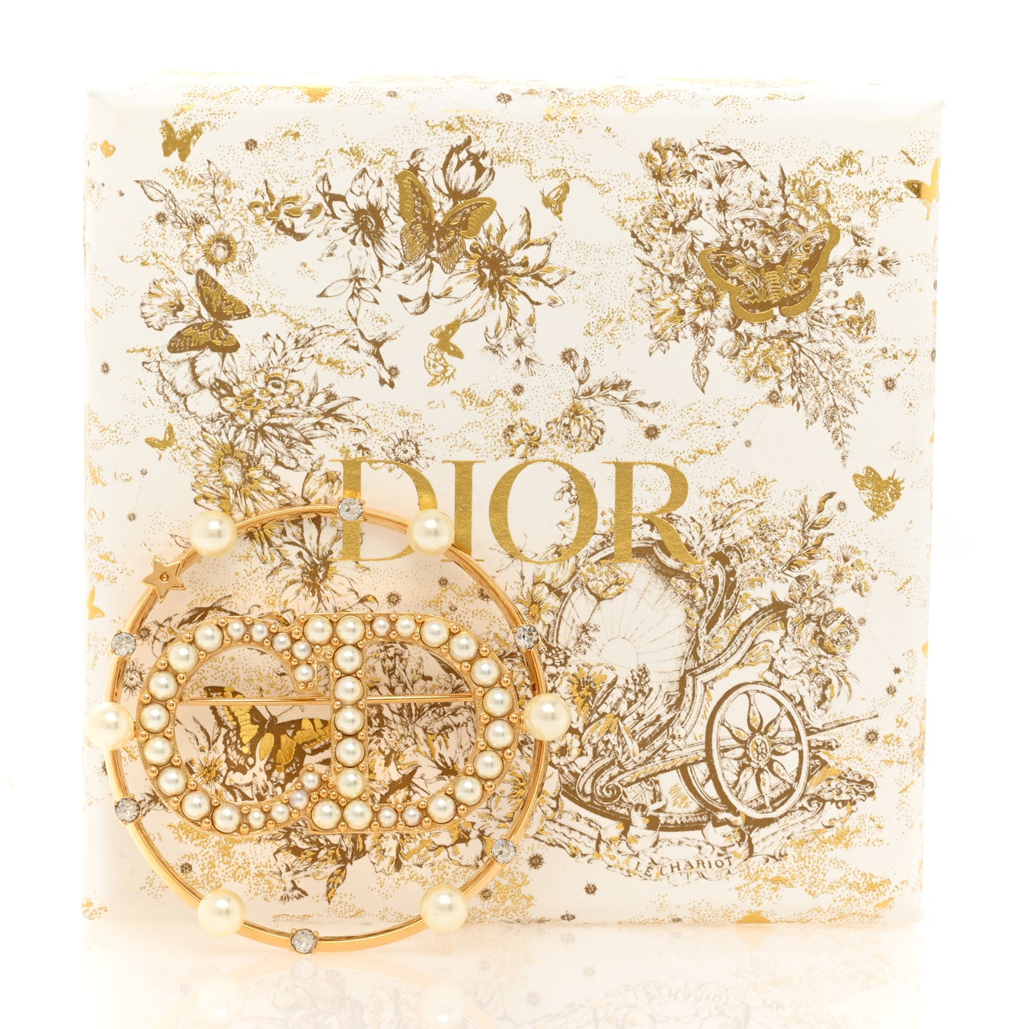 Crystal Pearl Clair D Lune Brooch Gold