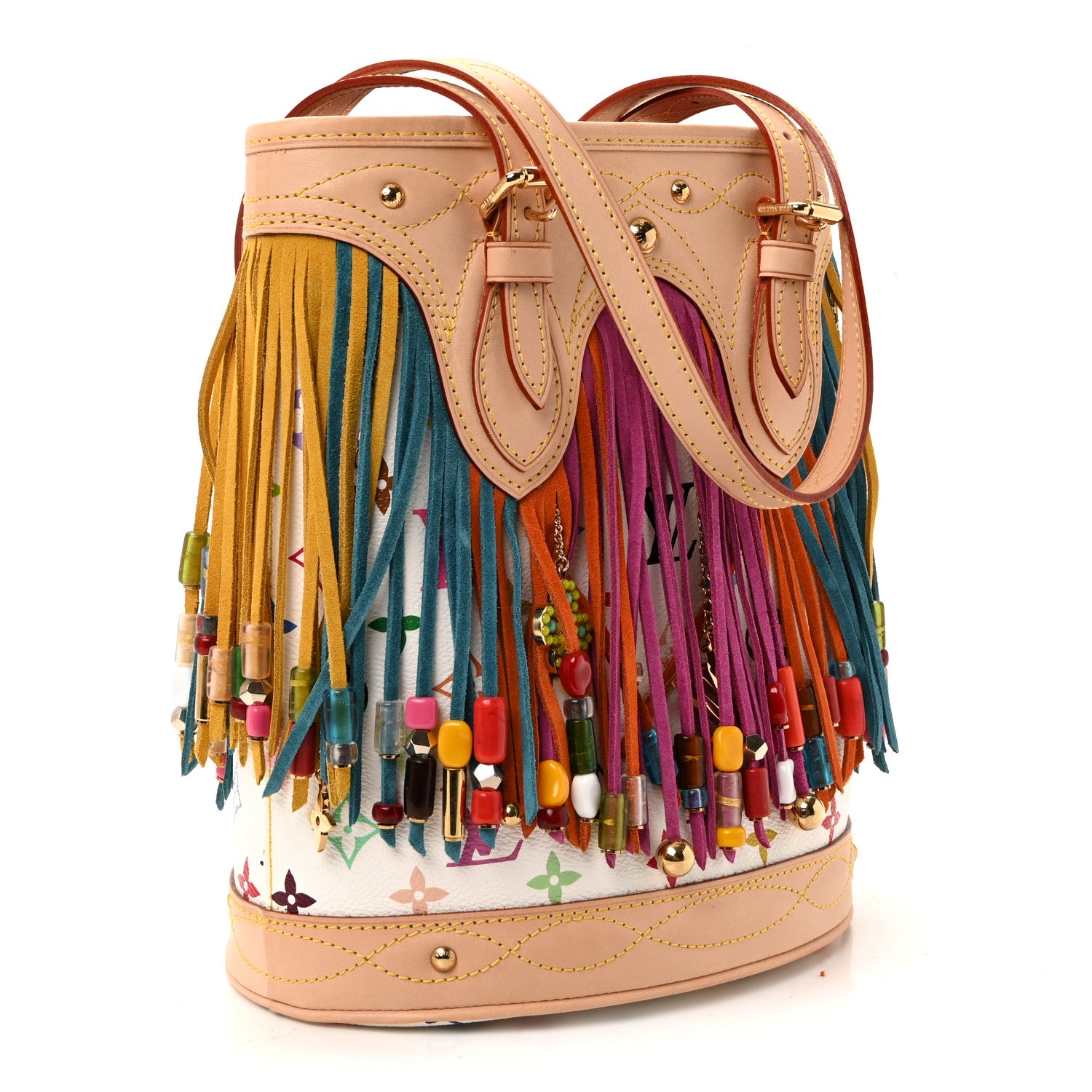 Louis Vuitton Monogram Multicolor Fringe Bucket White 4 of 10