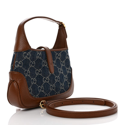 Gucci New Denim GG Monogram Calfskin Mini Jackie 1961 Hobo Blue Tea Cuir 3 of 9