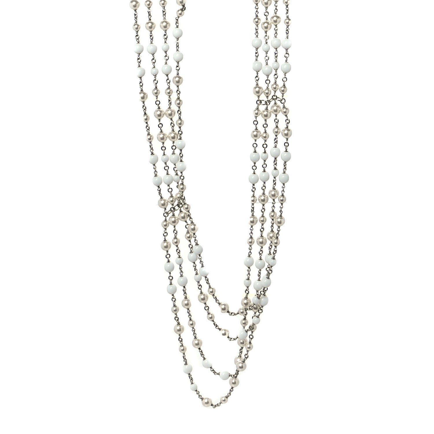 Chanel Bead CC Multi Strand Long Necklace Silver White 1 of 6
