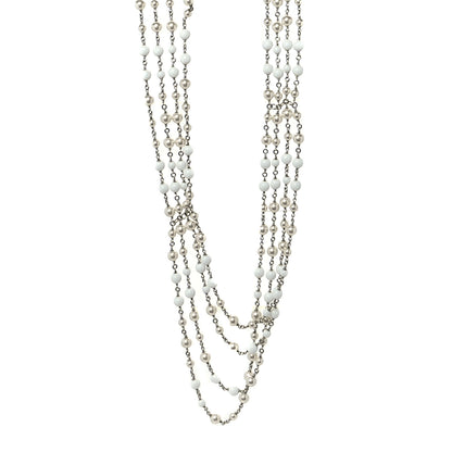 Chanel Bead CC Multi Strand Long Necklace Silver White 1 of 6