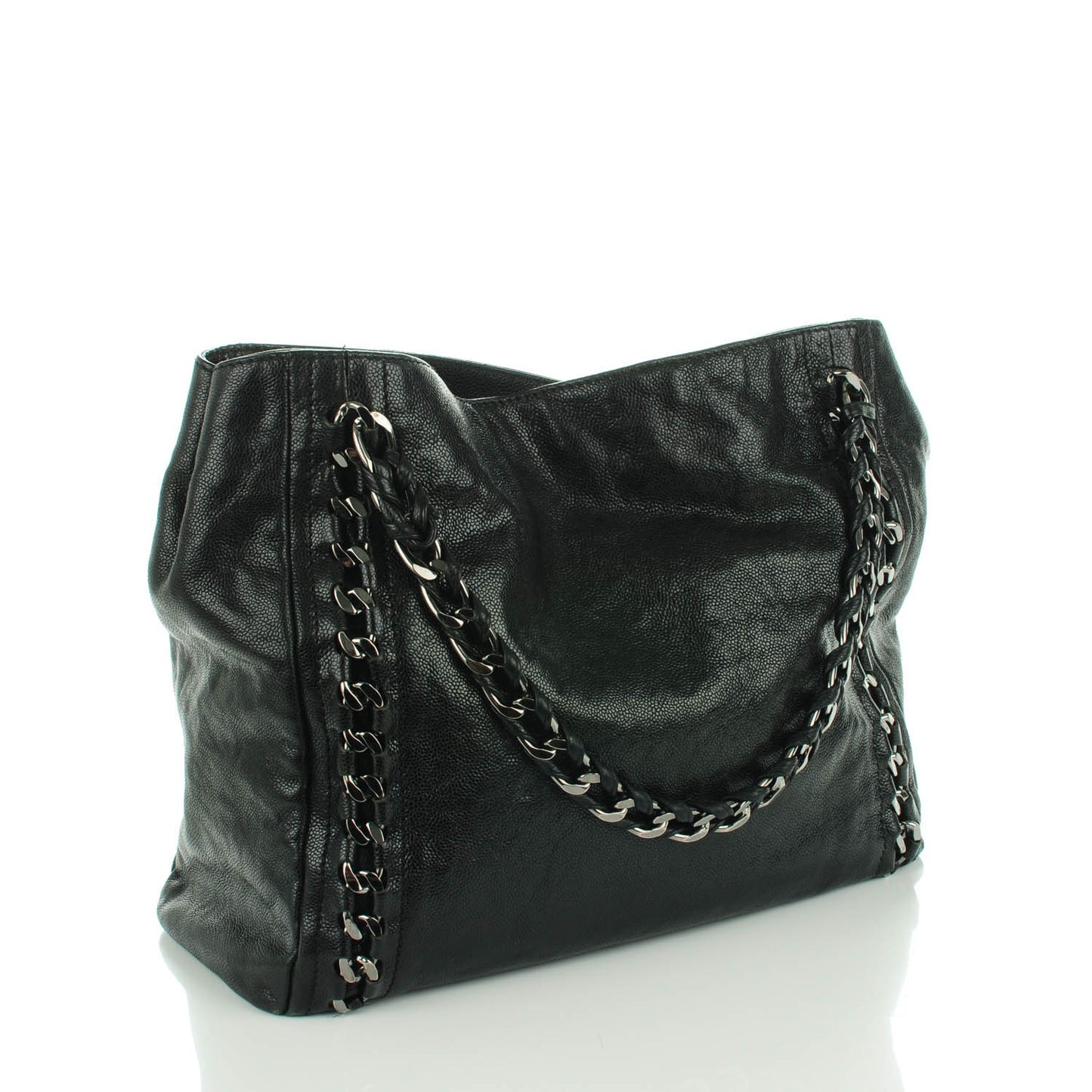 Glazed Caviar Modern Chain Tote Black