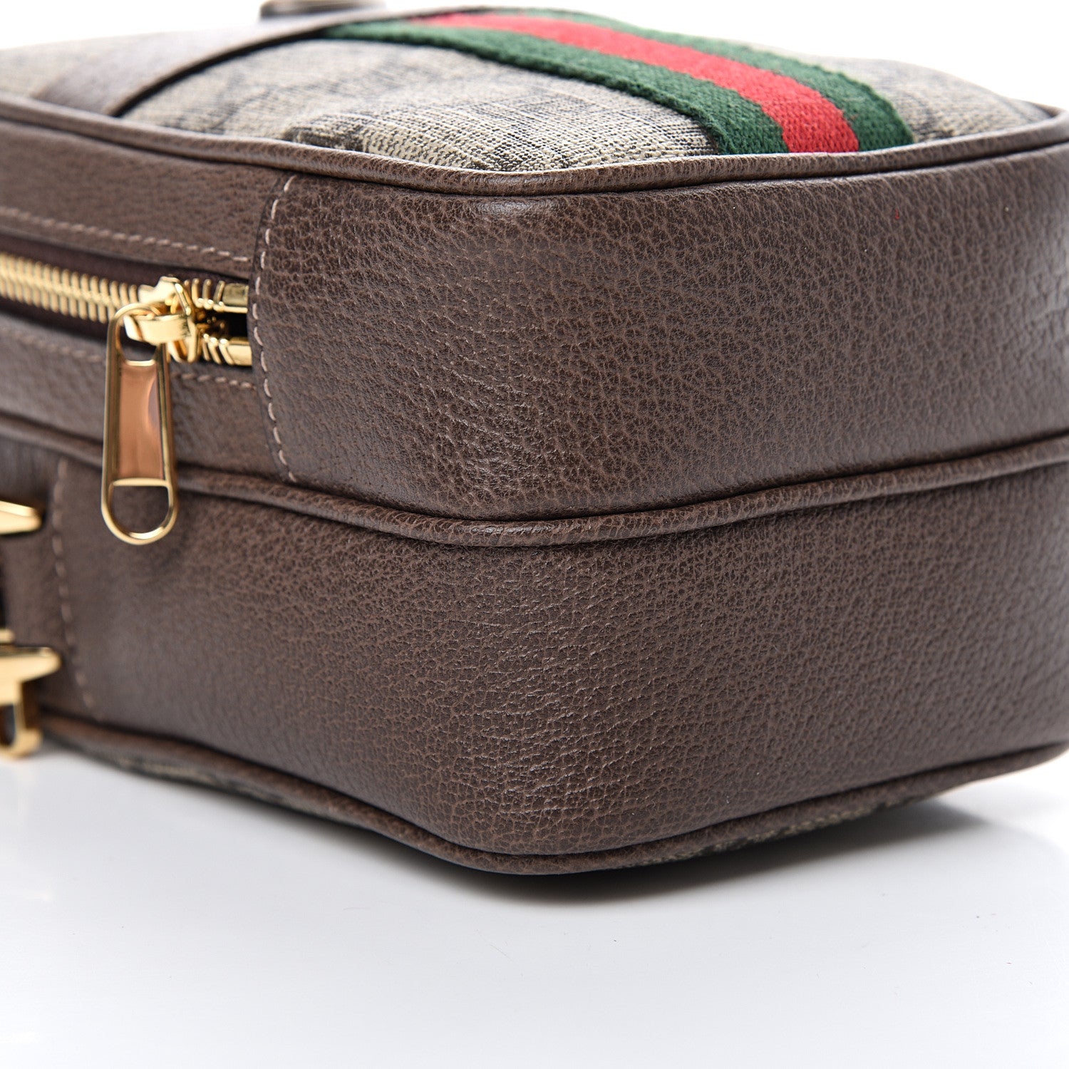 Gucci GG Supreme Monogram Web Mini Ophidia Double Zip Crossbody Bag Brown 9 of 10