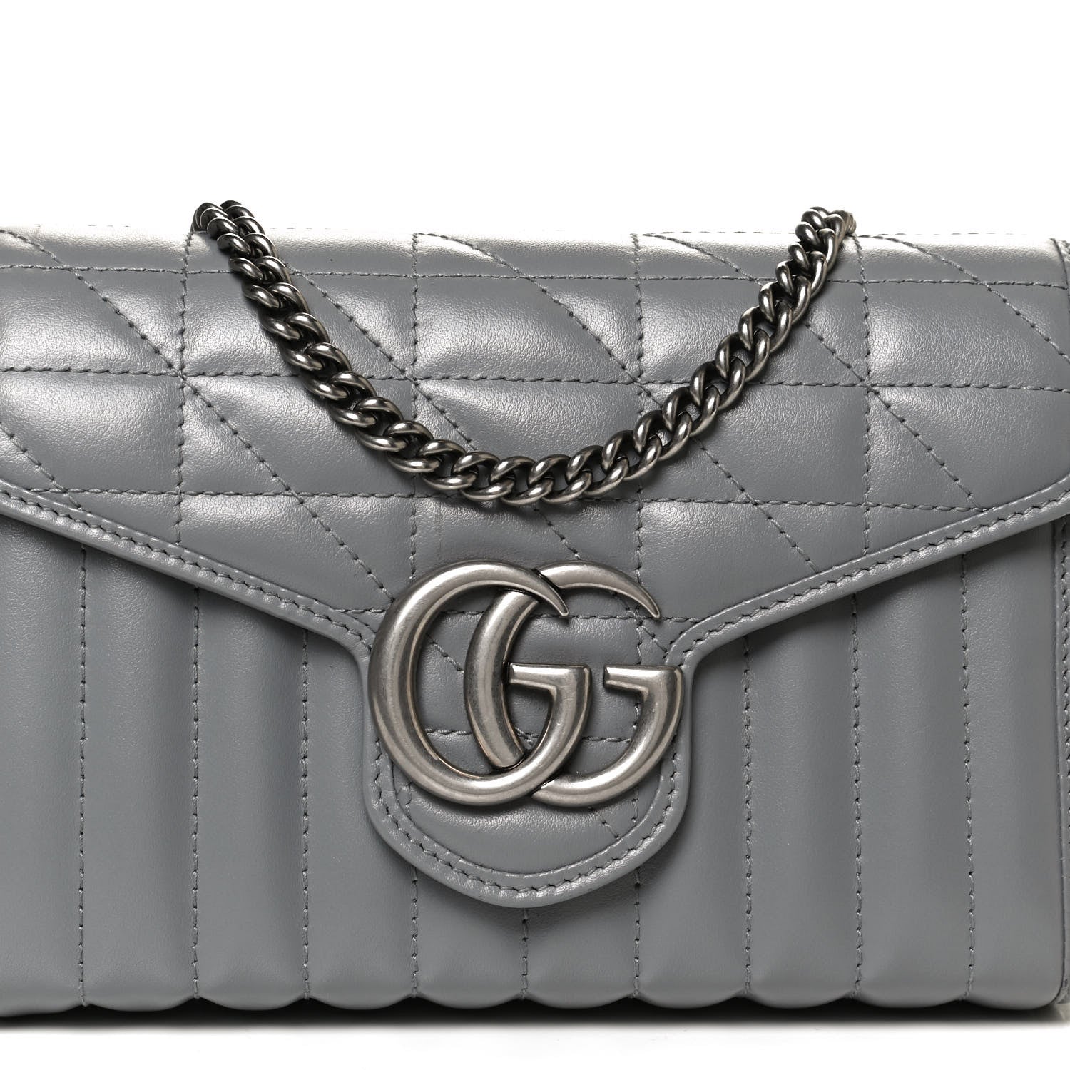 Gucci Calfskin Matelasse Aria GG Marmont Chain Wallet Deep Grey 8 of 12