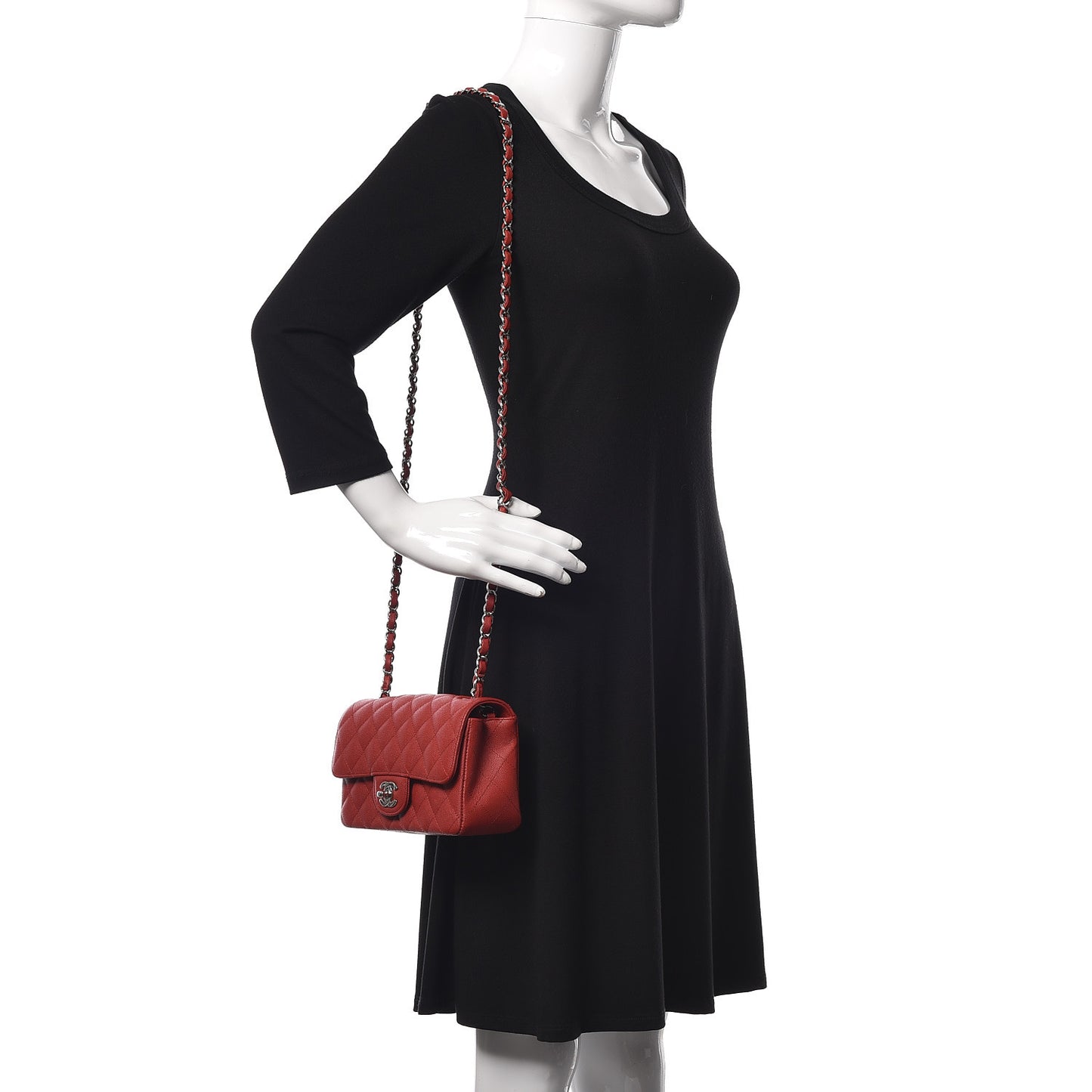 Caviar Quilted Mini Rectangular Flap Red