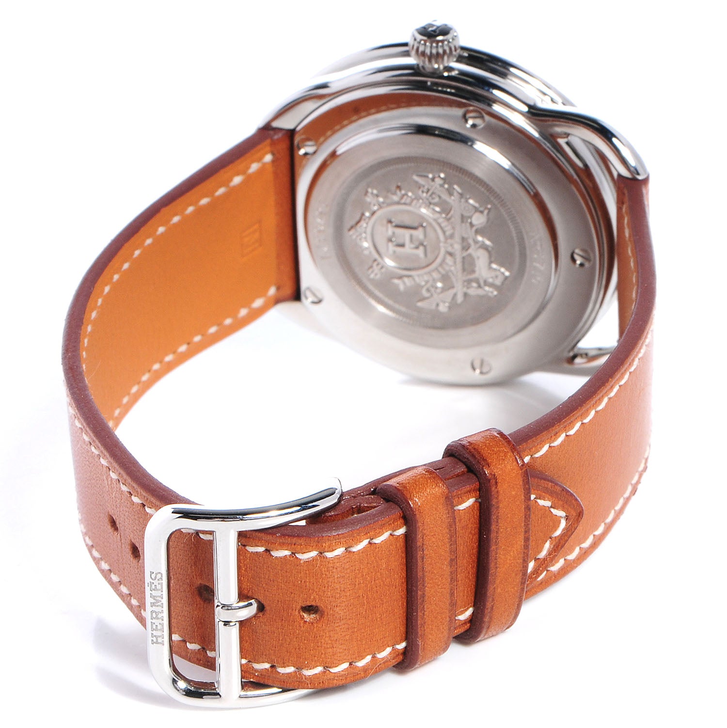 Hermes Stainless Steel Barenia 38mm Arceau Quartz Watch Fauve 3 of 8